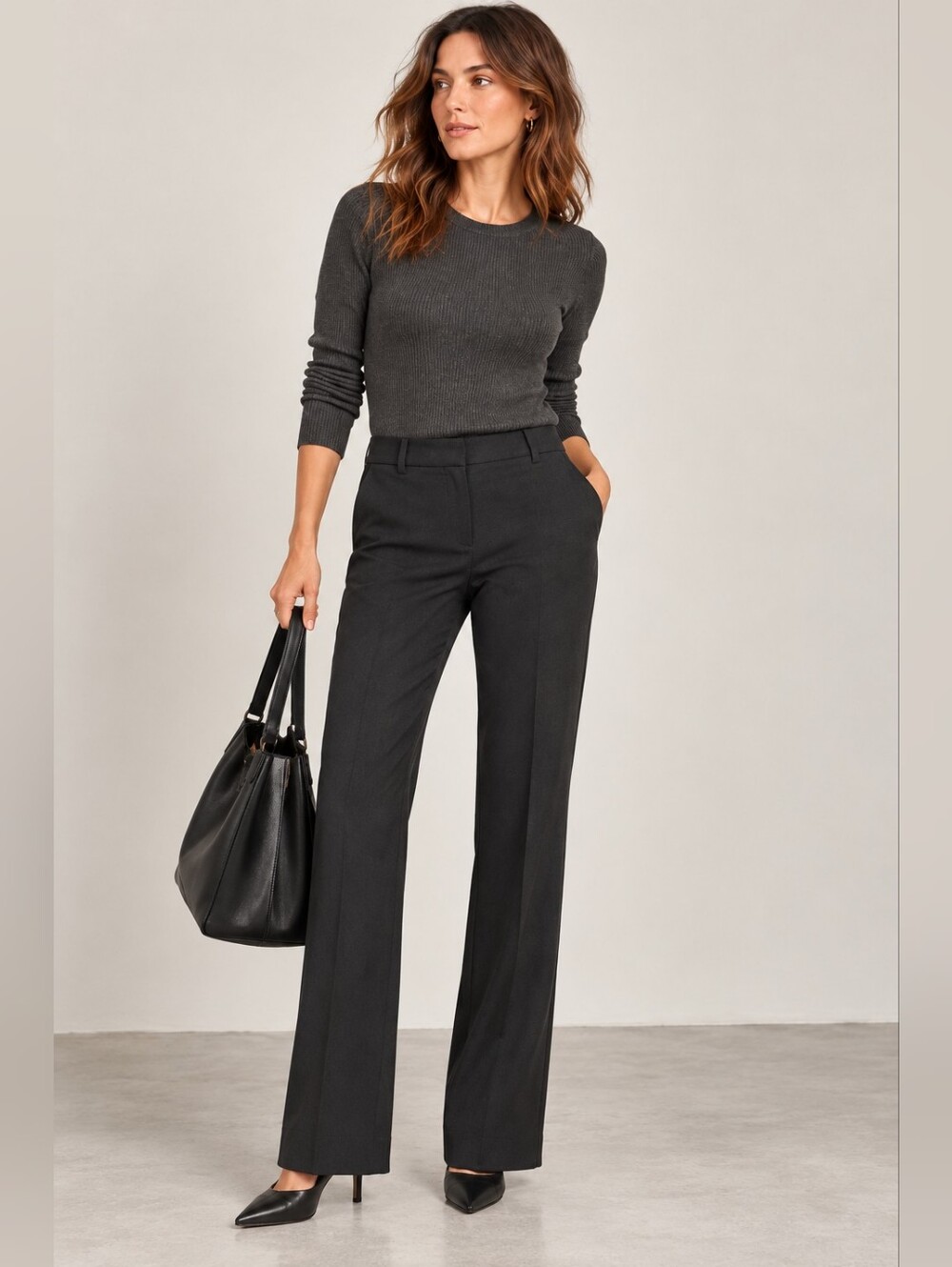 ALFRED SUNG Dark Charcoal Straight-Leg Dress Trousers Size 8